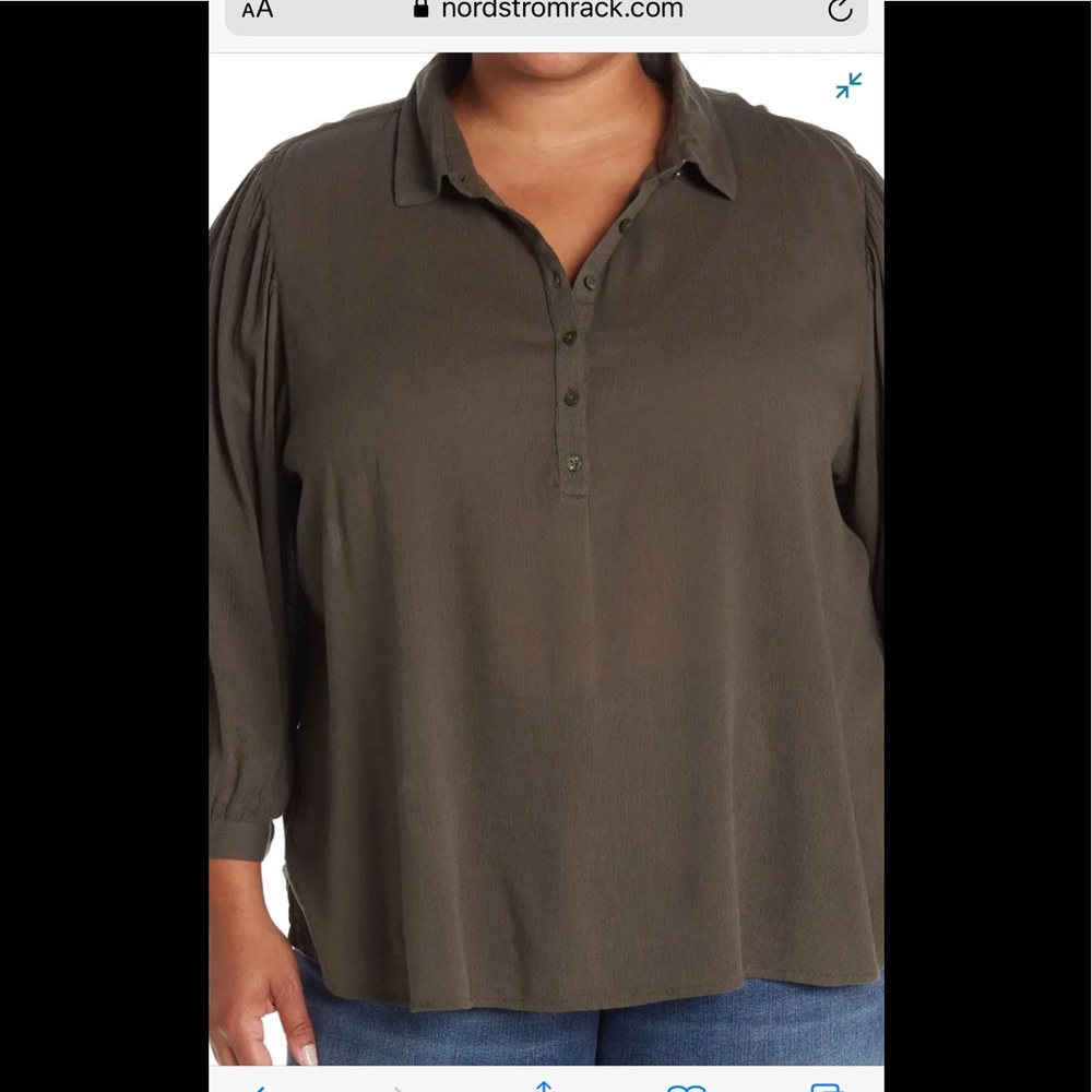 Caslon Gauze Henley Tunic Top Gray Beluga Size 2X